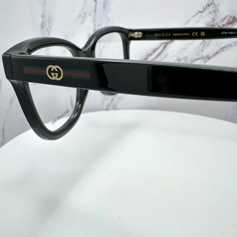 New GUCCI Eyeglasses 53-19-140 Black Square GG Logo Red Green Web Women Rx-able